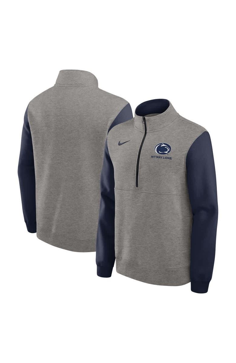 Nike Men's Nike Heather Gray/Navy Penn State Nittany Lions Club Fleece Half-Zip Pullover, Main, color, Heather Gray
