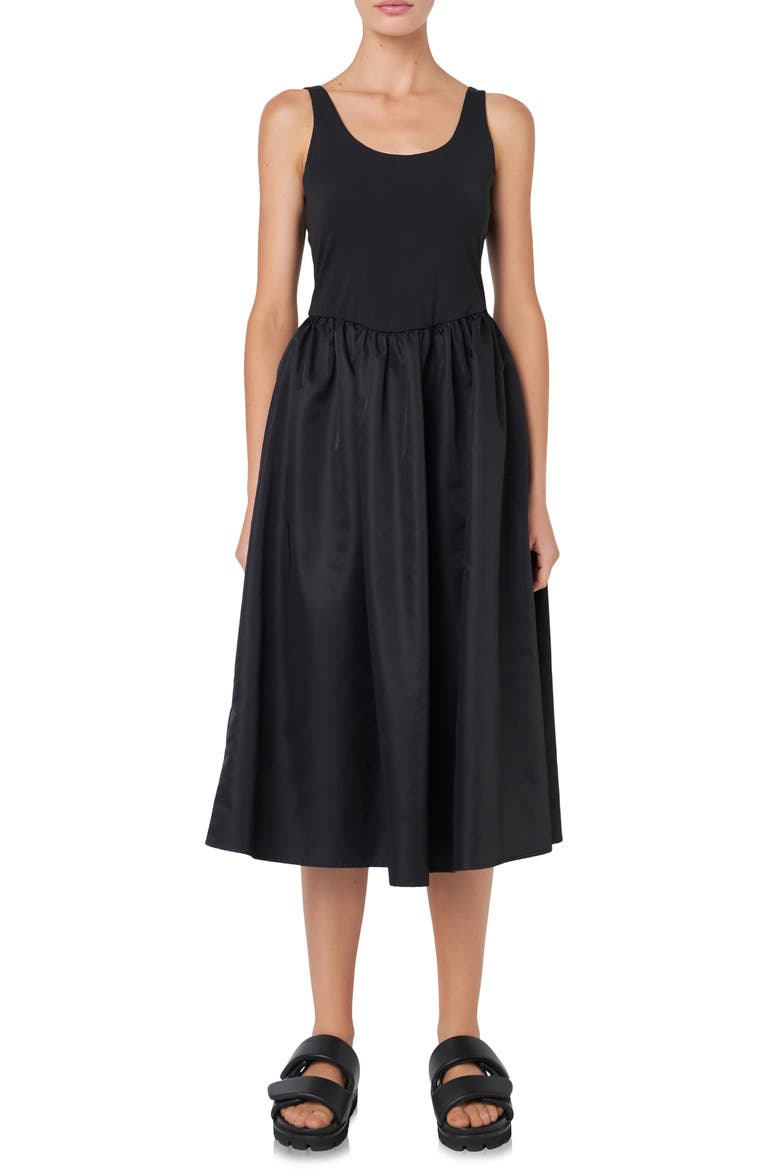 Mixed Media Midi Dress, Main, color, BLACK