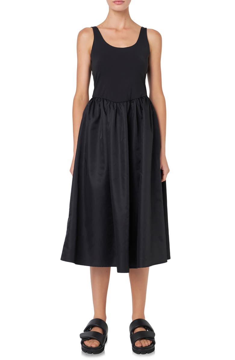 Grey Lab Mixed Media Midi Dress, Main, color, Black