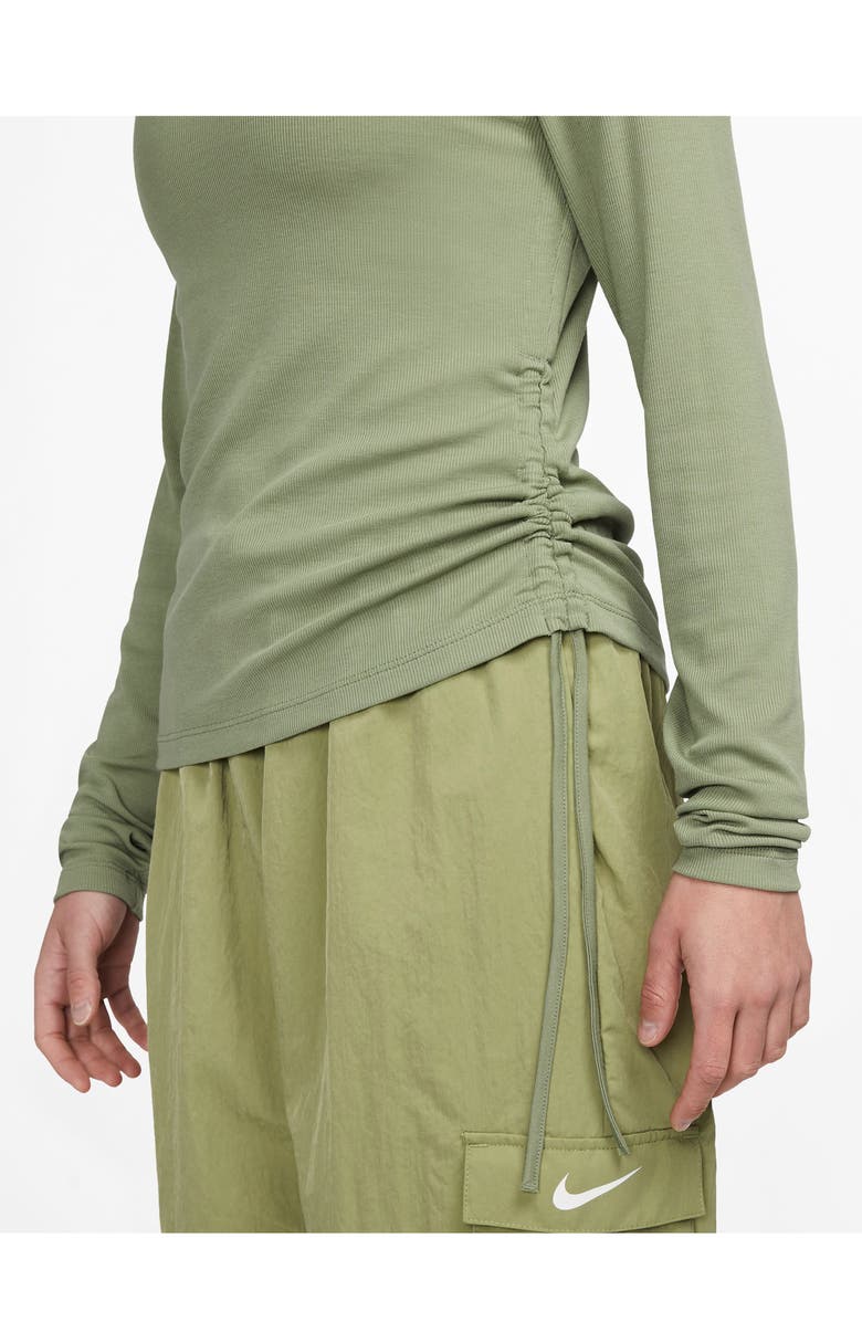 Nike Sportswear Ruched Long Sleeve Rib T-Shirt, Alternate, color, Oil Green/Black