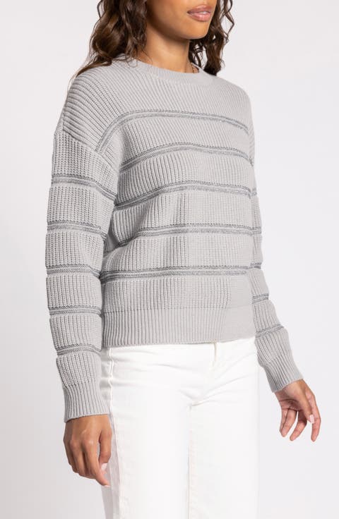 売れ筋商品|||ティー・タハリ ニット&セーター アウター レディース Women's Striped Crewneck Sweater Pale Platinum Women's Grey Striped Sweaters | Nordstrom