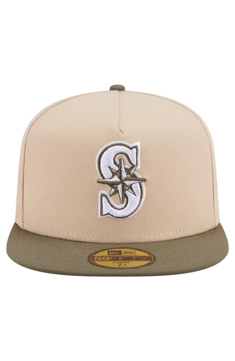 New Era Men's New Era Light Beige/Olive Seattle Mariners Two-Tone Color Pack A-Frame 59FIFTY Fitted Hat, Alternate, color,