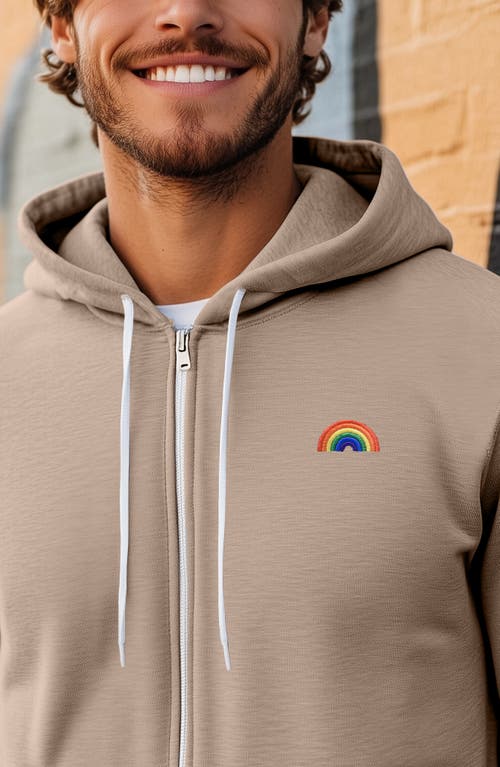 Dalix Rainbow Zip Hoodie In Tan