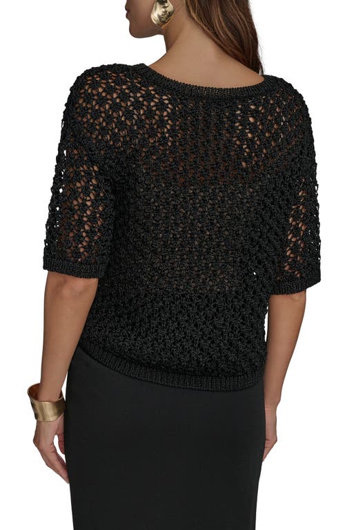 Donna Karan New York Open Stitch Elbow Sleeve Sweater In Black