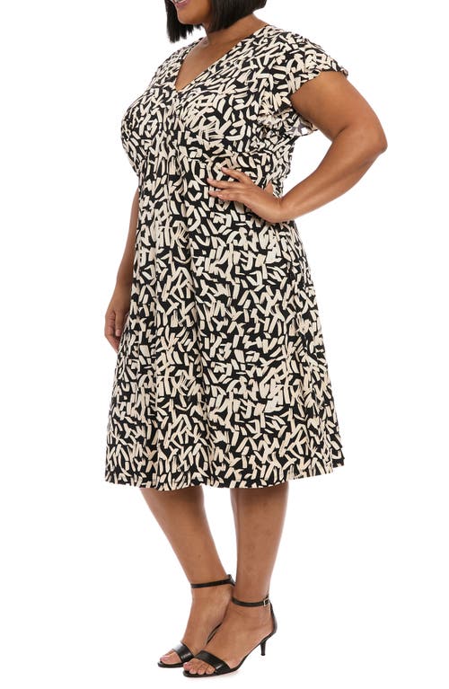 London Times Flutter Sleeve Faux Wrap Dress In Black/cream