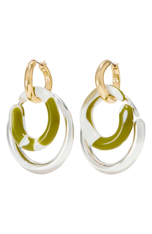 Tory Burch Wave Statement Hoop Drop Earrings In Silver/brass/green Swirl