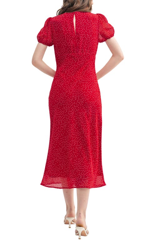 Lush Lace Trim Puff Sleeve Empire Waist Midi Dress In Red Polka Dot