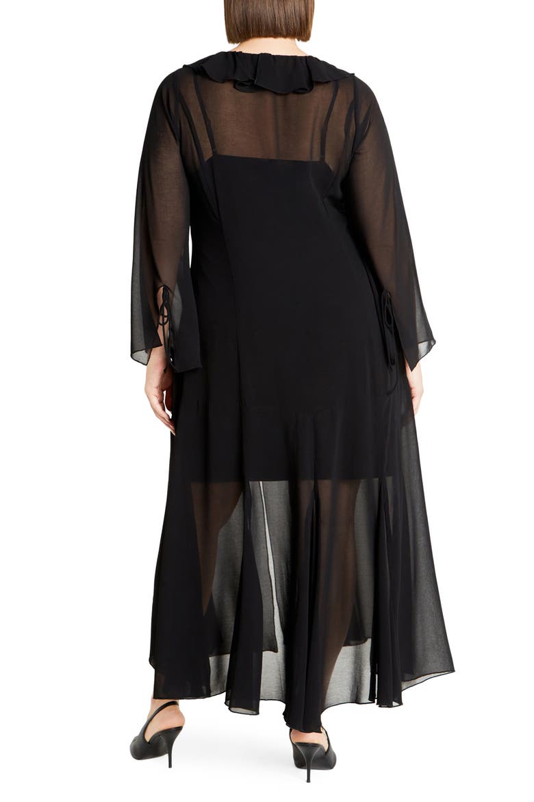 Vamp Ruffle Long Sleeve Chiffon Maxi Dress, Alternate, color, BLACK