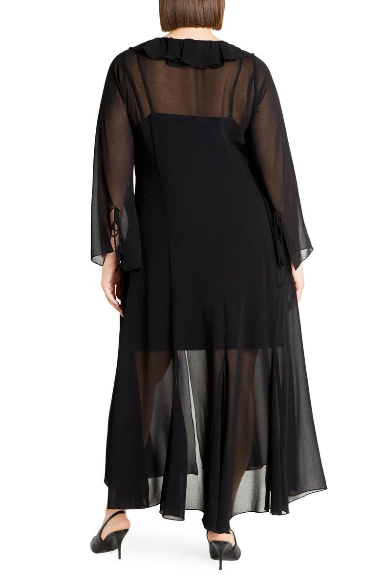 City Chic Vamp Ruffle Long Sleeve Chiffon Maxi Dress, Alternate, color, Black