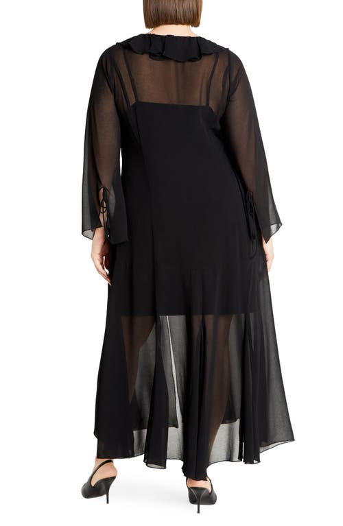 City Chic Vamp Ruffle Long Sleeve Chiffon Maxi Dress In Black