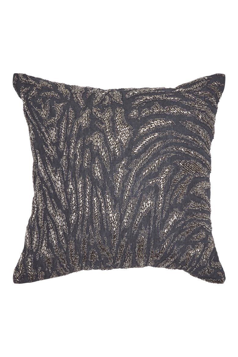 Moonscape Beaded Linen Accent Pillow, Main, color, CHARCOAL