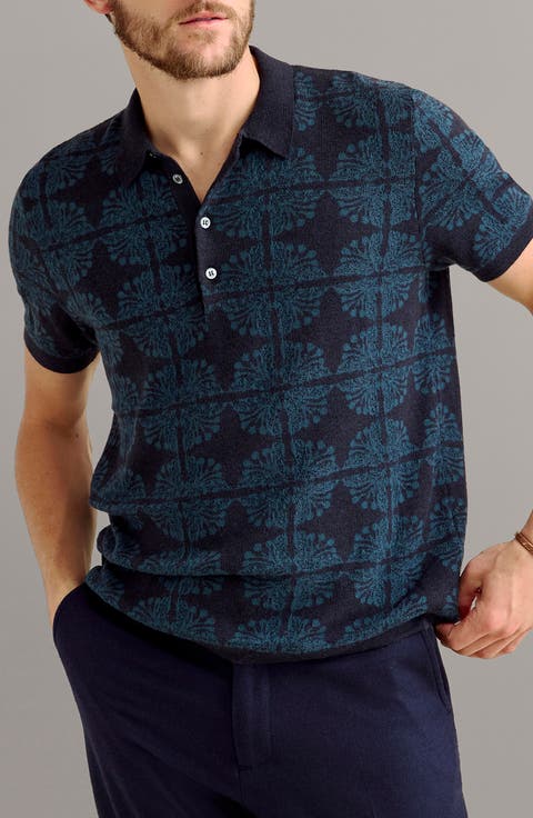 Tile Jacquard Polo Sweater