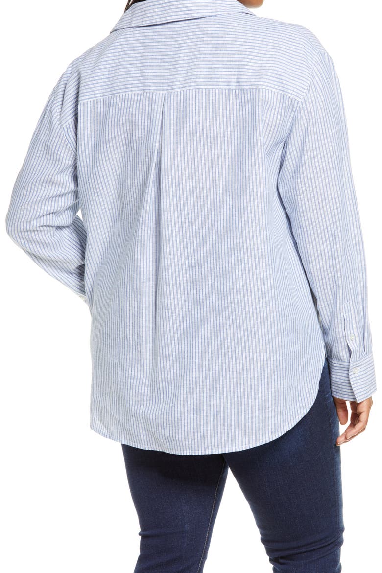 Stripe Linen Blend Shirt, Alternate, color, BLUE- WHITE CARPENTER STRIPE