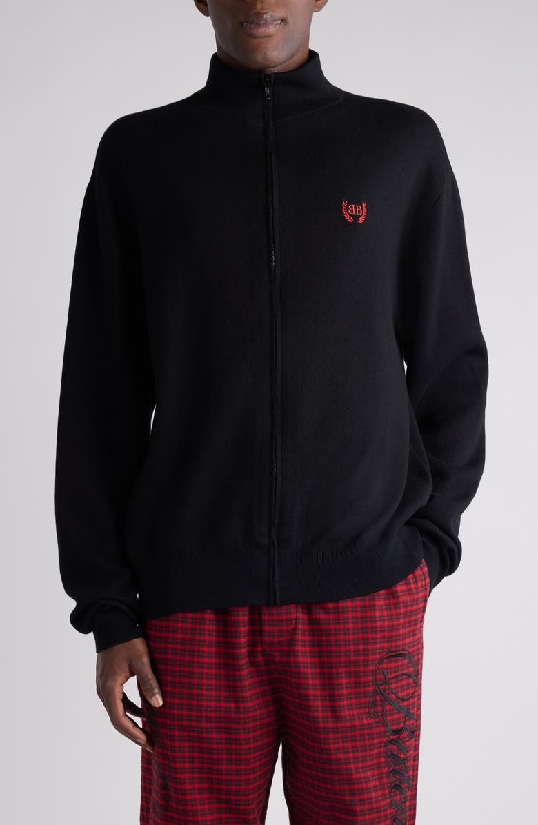 Balenciaga Cotton Blend Zip Cardigan, Main, color, 1000 Black