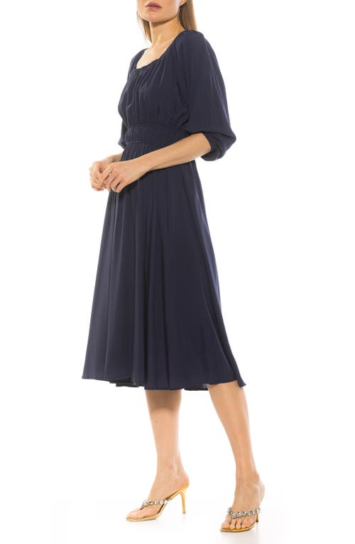 Alexia Admor Emily Balloon Sleeve Fit & Flare Midi Dress In Navy