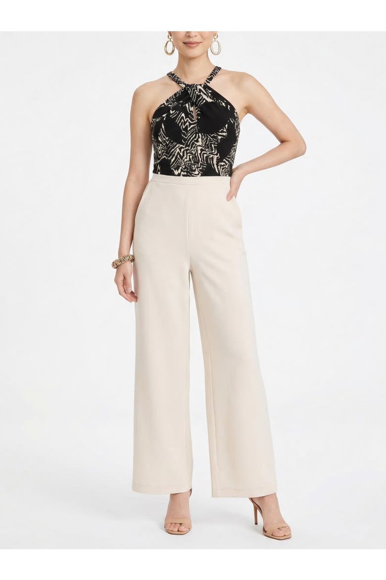 Jetti Halter Neck Wide Leg Jumpsuit, Main, color, Mono Floral Combo