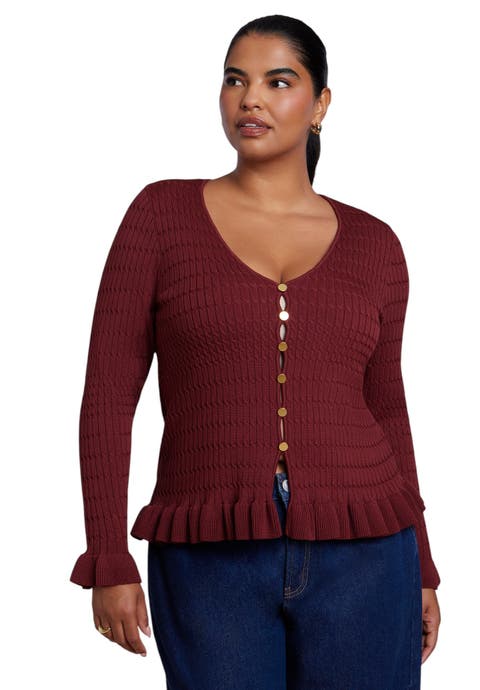 Ruffled V Neck Cardigan (plus)