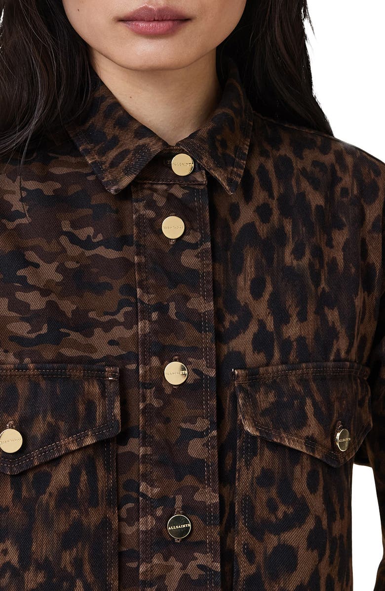 AllSaints Faye Camo & Leopard Long Sleeve Shacket Minidress, Alternate, color, 