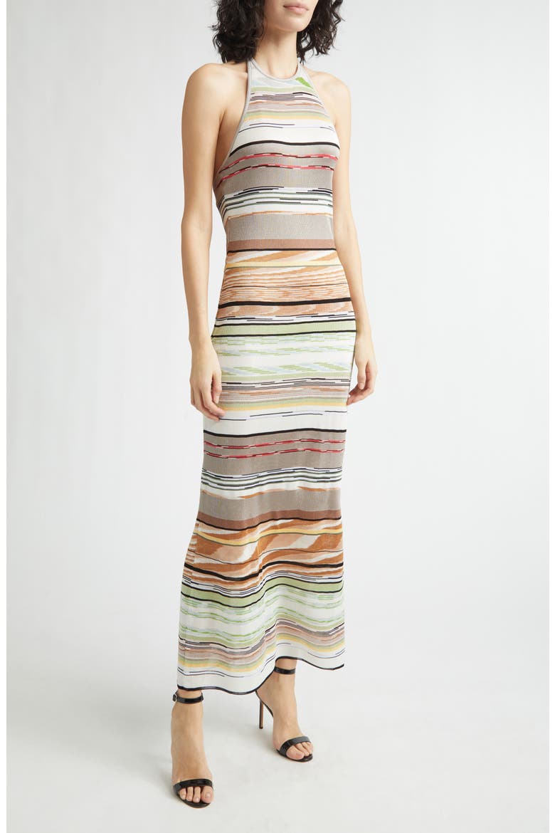 Flame Space Dye Stripe Knit Halter Neck Dress, Alternate, color, GREEN BROWN TONES