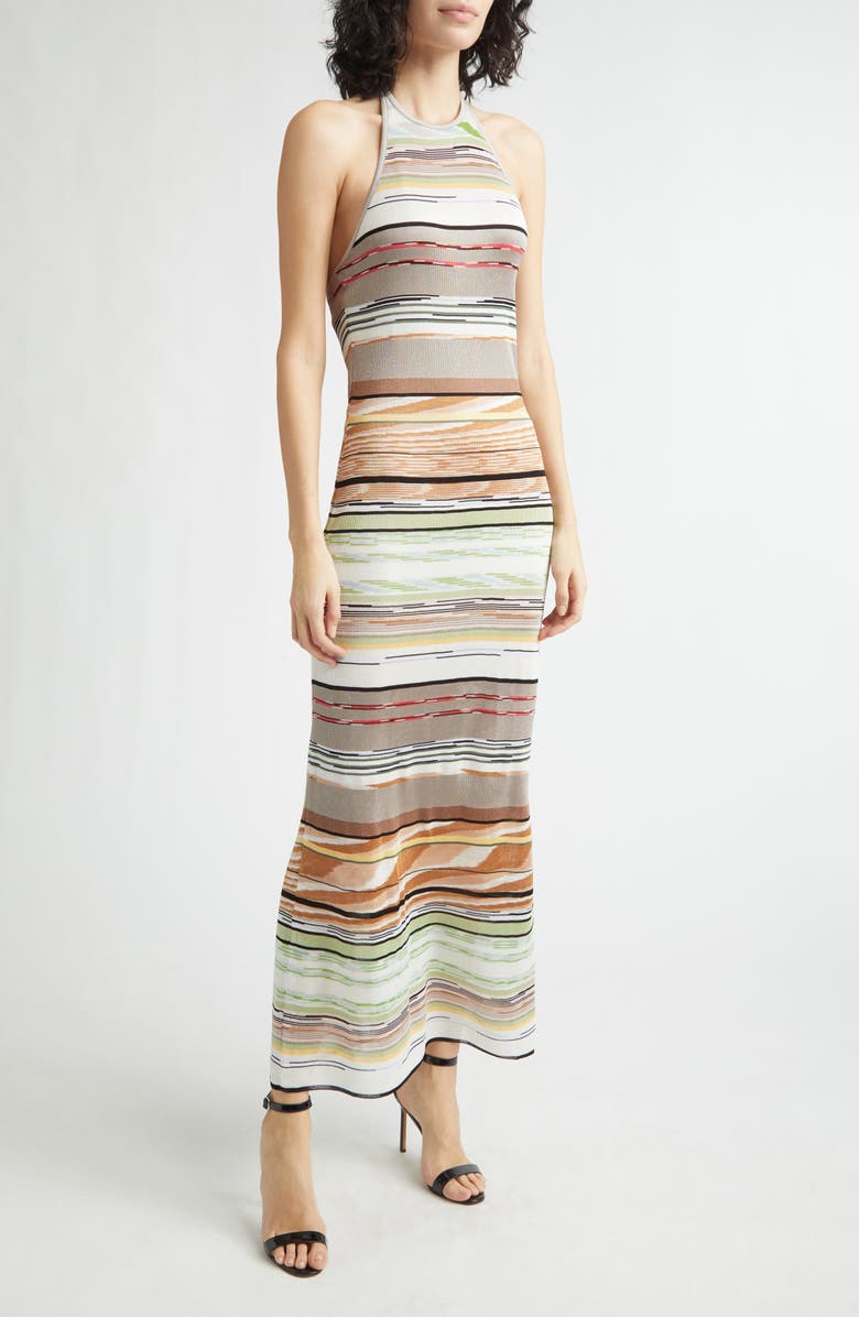 Missoni Flame Space Dye Stripe Knit Halter Neck Dress, Alternate, color, Green Brown Tones