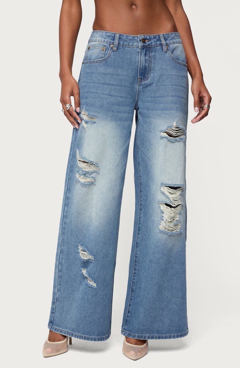 EDIKTED Frye Distressed Low Rise Jeans, Main, color, Blue-Washed