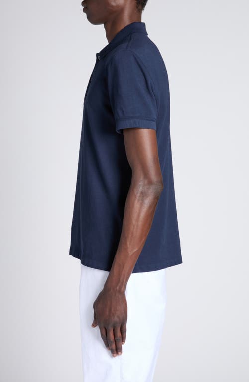 Tom Ford Black Short-sleeves Polo In Cotton Piquet Jersey Man In Hb785 Ink Blue