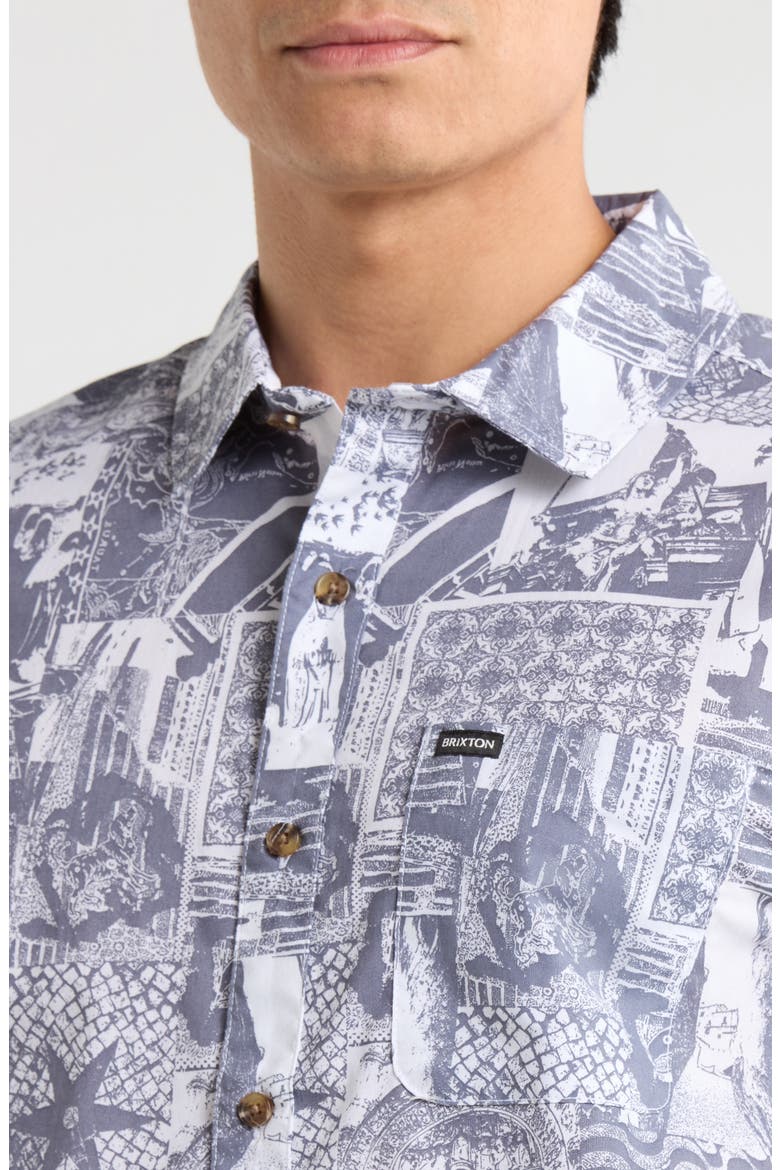 Charter Short Sleeve Stretch Cotton Blend Button-Up Shirt, Alternate, color, NAVY/ WHITE COLLAGE