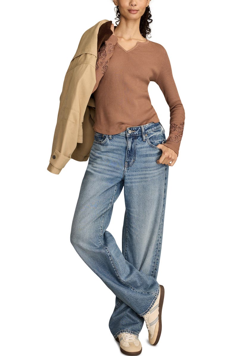 Lucky Brand Cutwork Detail Cotton Rib Top, Alternate, color, Raw Umber