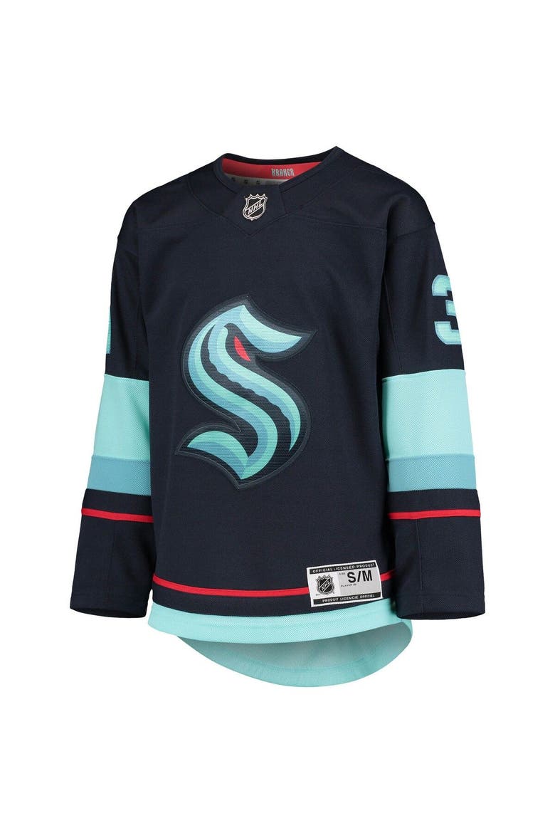 Youth Philipp Grubauer Deep Sea Blue Seattle Kraken Home Premier Player Jersey, Alternate, color, Navy