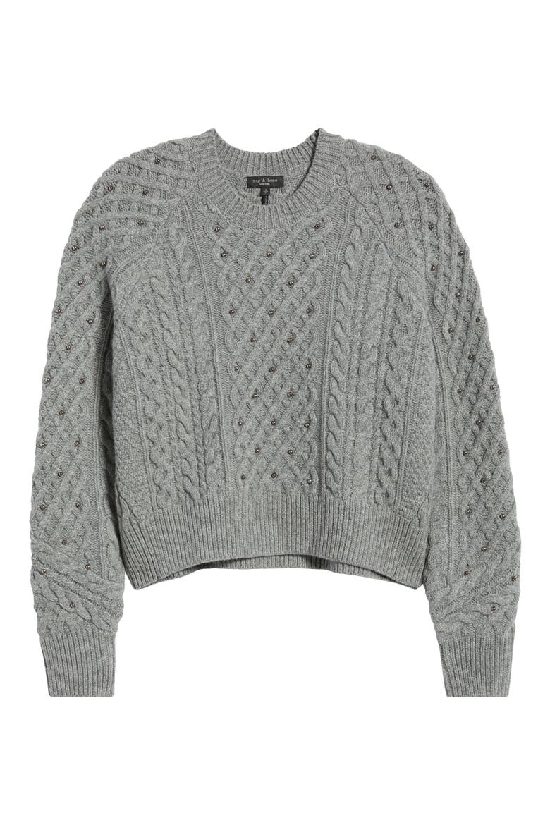Liz Beaded Crewneck Wool Sweater, Alternate, color, GREY