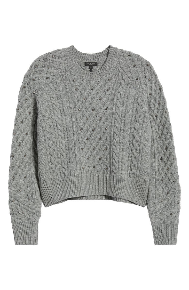 rag & bone Liz Beaded Crewneck Wool Sweater, Alternate, color, Grey