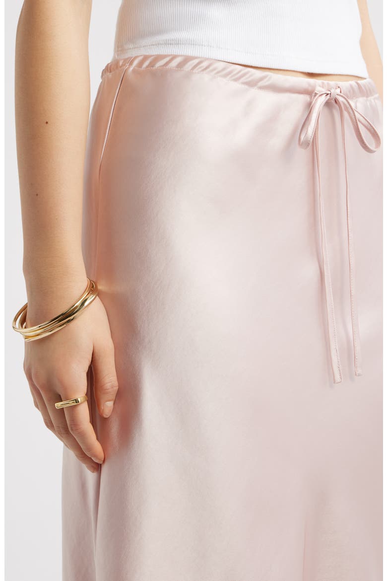 Knee Length Drawstring Satin Skirt, Alternate, color, PINK SEPIA