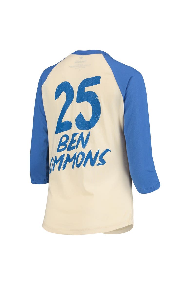 Women's Fanatics Branded Ben Simmons Cream Philadelphia 76ers Raglan 3/4-Sleeve T-Shirt, Alternate, color, Cream