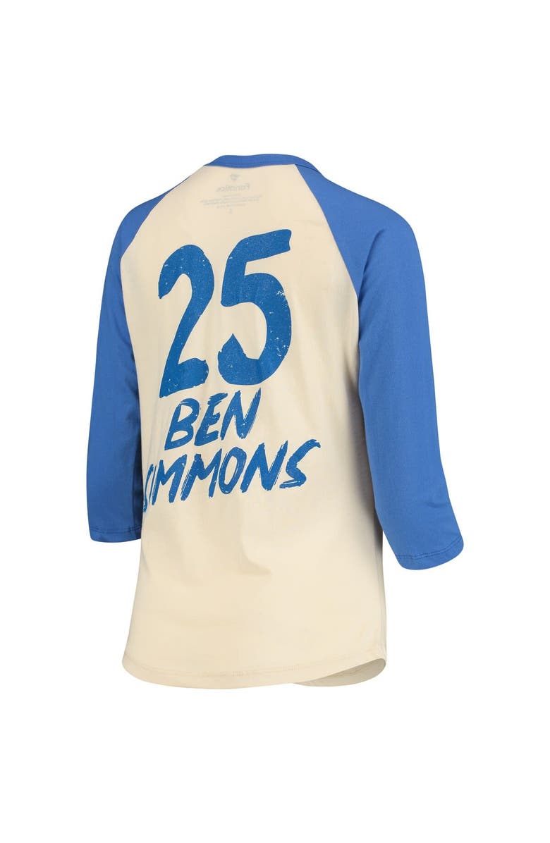 FANATICS Women's Fanatics Branded Ben Simmons Cream Philadelphia 76ers Raglan 3/4-Sleeve T-Shirt, Alternate, color, 