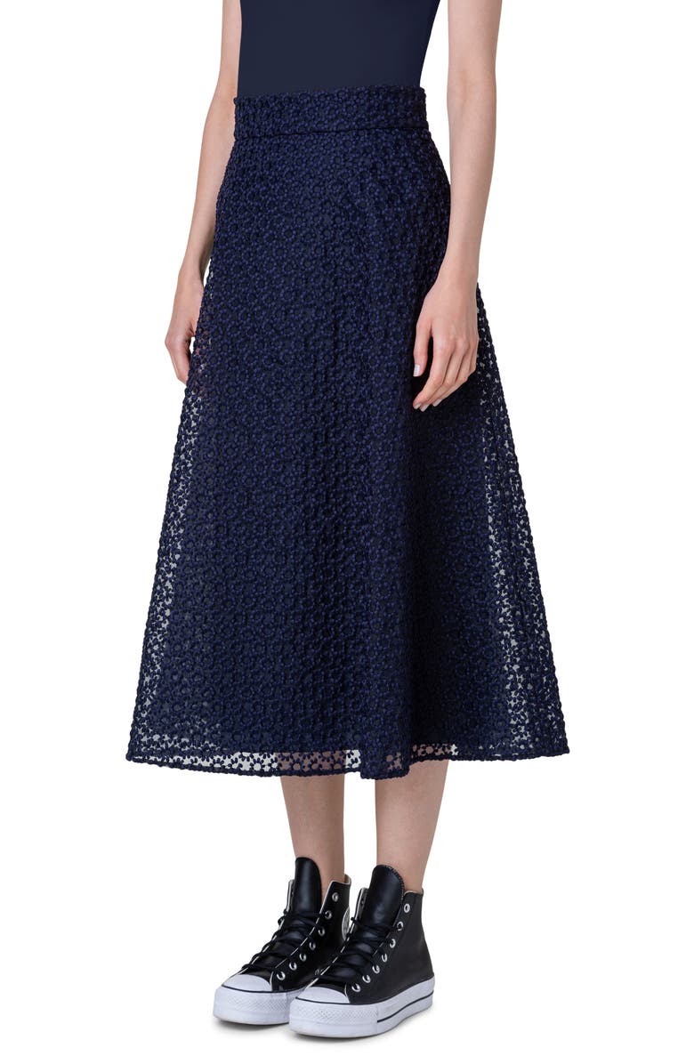 Akris Embroidered Floral Organza A-Line Skirt, Alternate, color, 