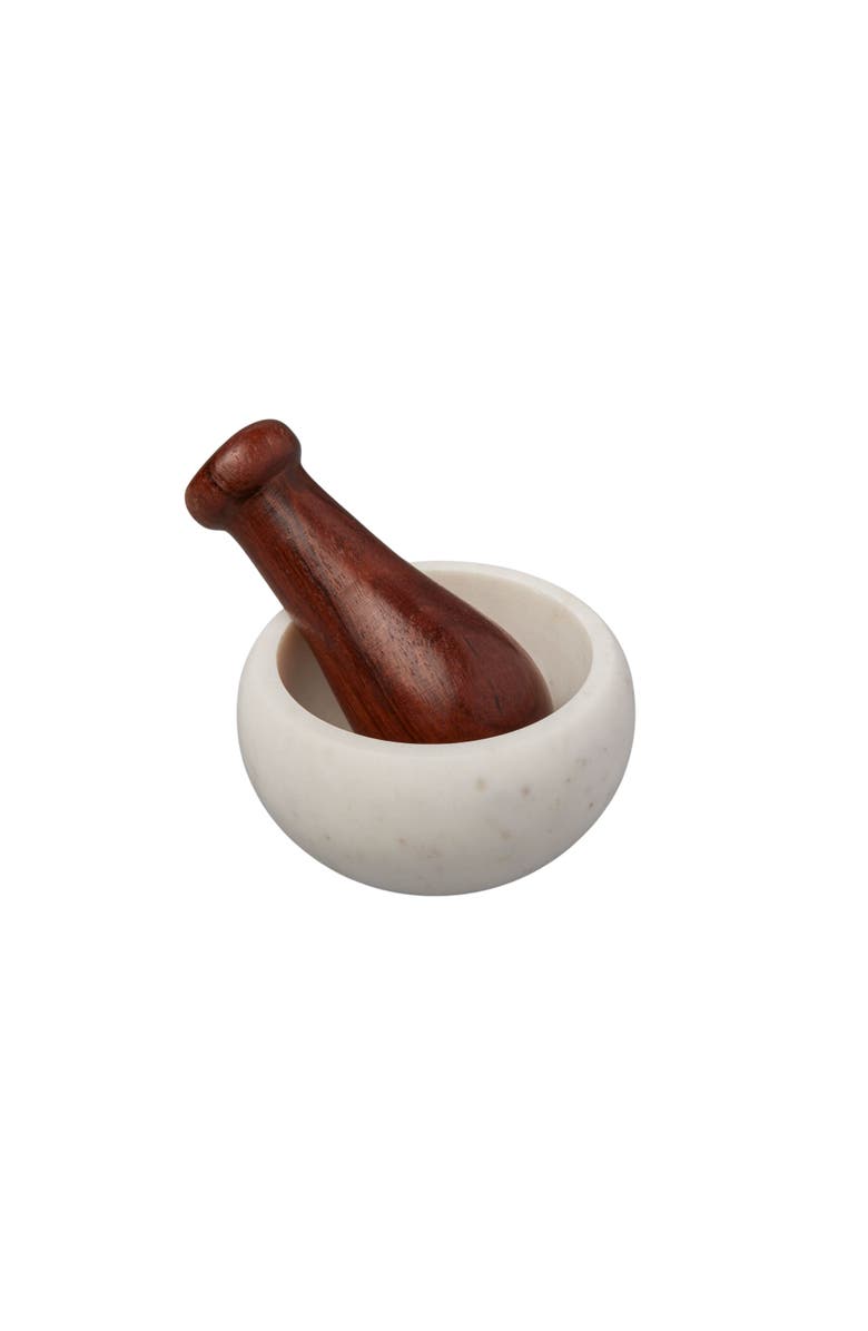 Be Home White & Wood Mortar & Pestle, Main, color, Marble