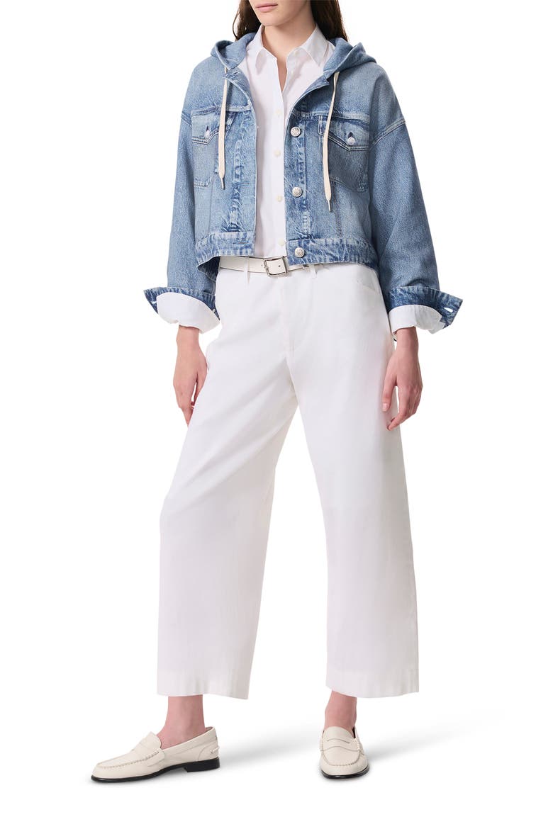 rb Miramar Hooded Trompe l'Oeil Faux Denim Fleece Terry Trucker Jacket, Alternate, color, CONEY
