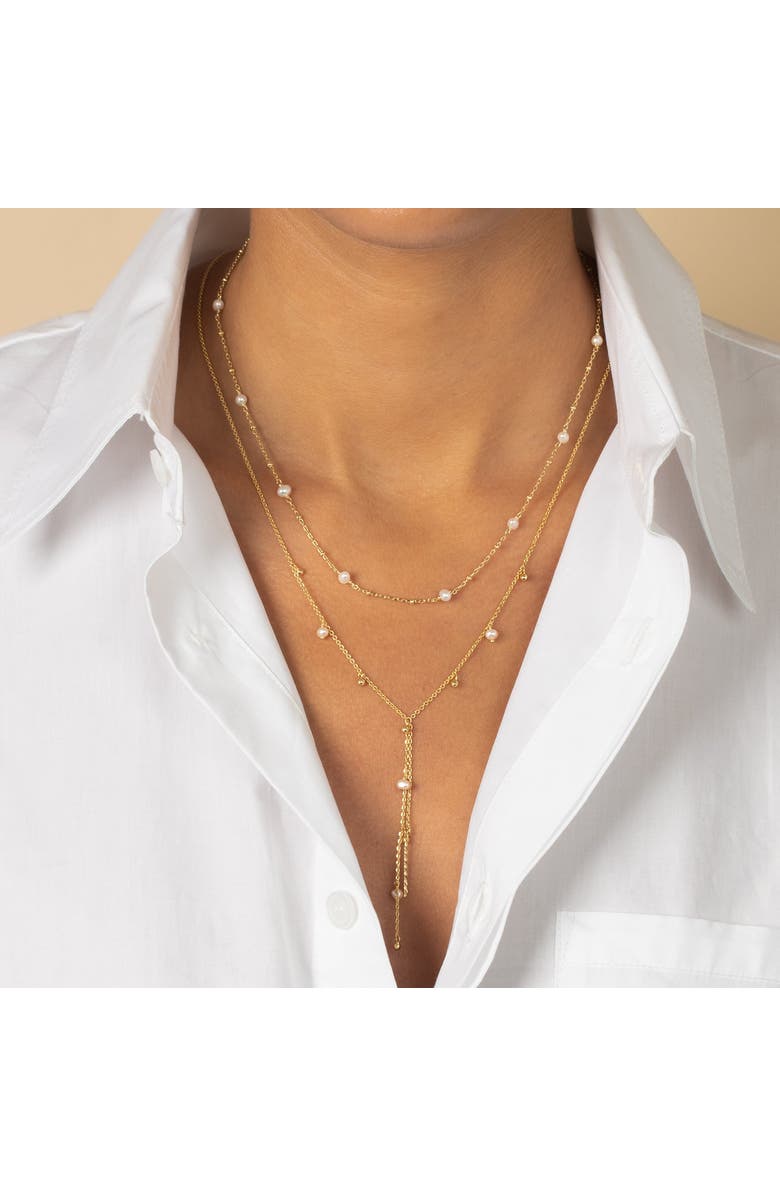 BY ADINA EDEN Dainty Pearl X Ball Chain Necklace, Alternate, color,