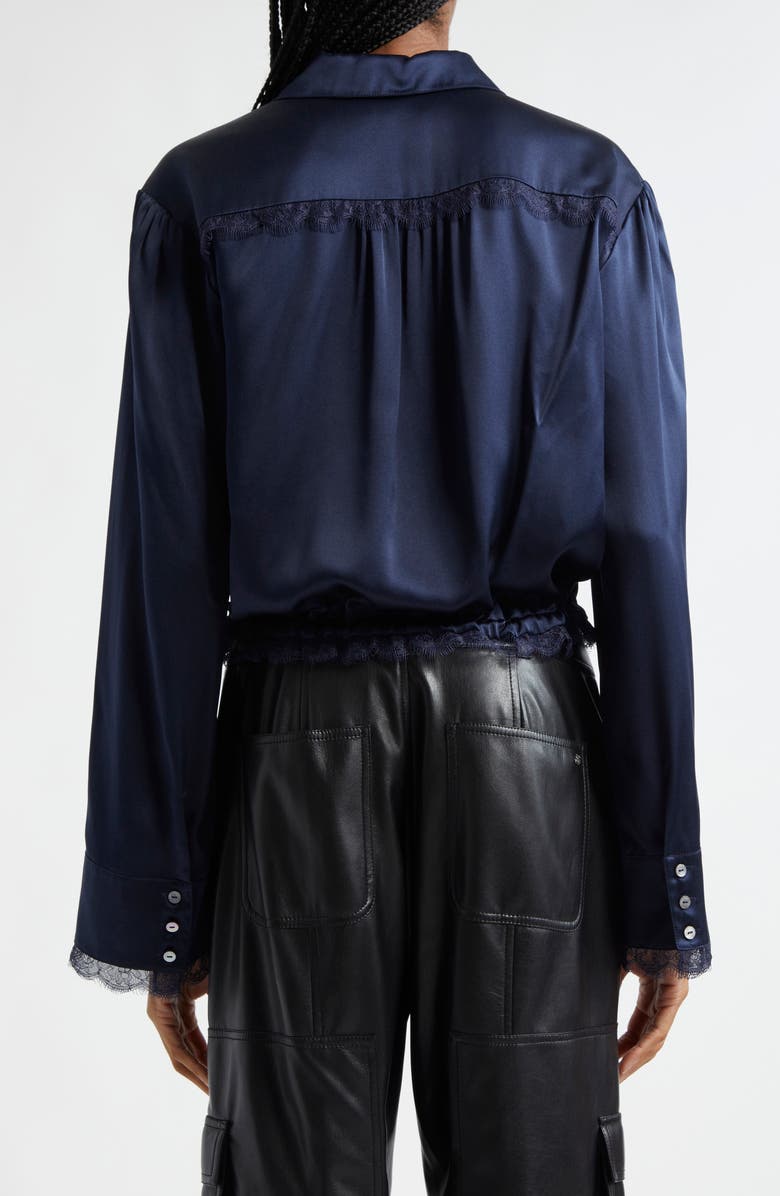 Cinq à Sept Mabyn Drawstring Waist Silk Button-Up Shirt, Alternate, color, Navy