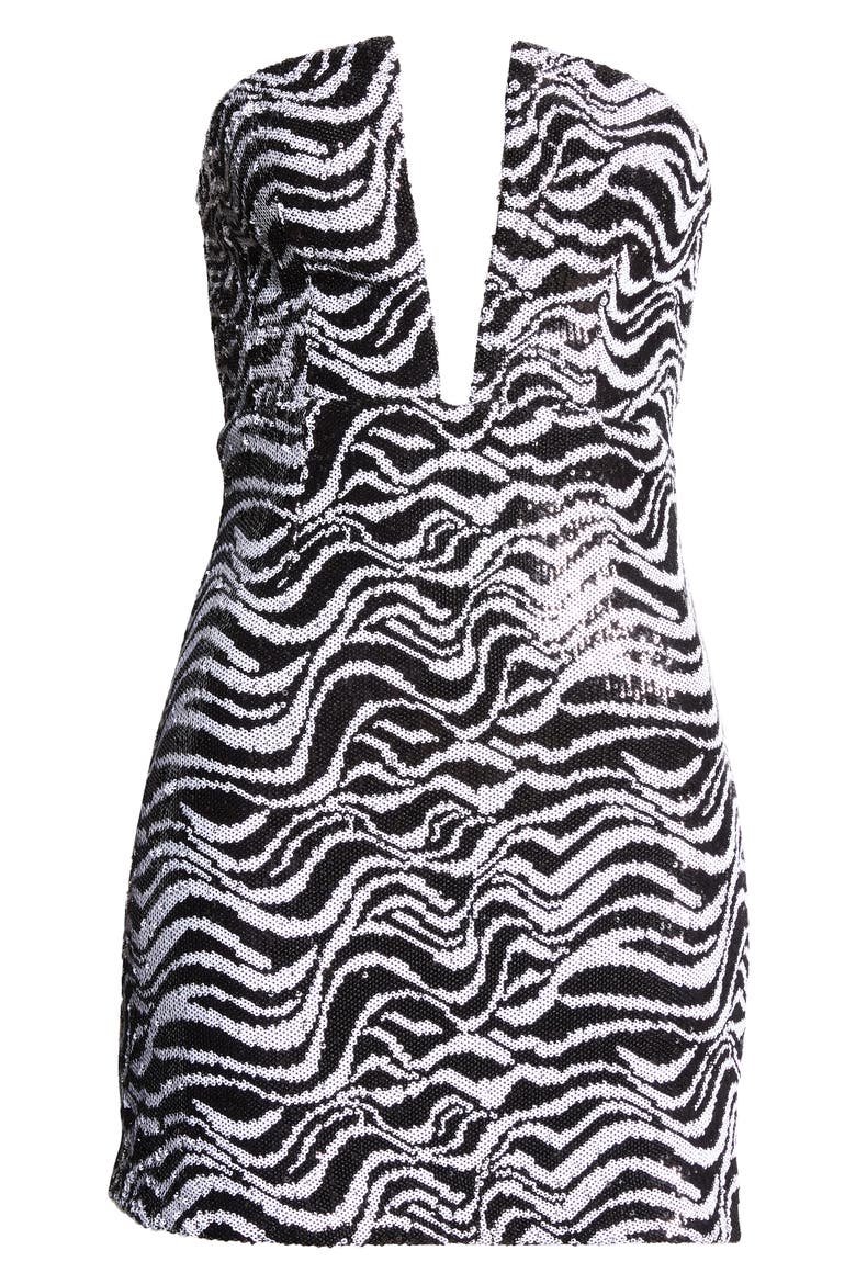 Caitrin Sequin Swirl Strapless Cocktail Minidress, Alternate, color, BLACK SWIRL
