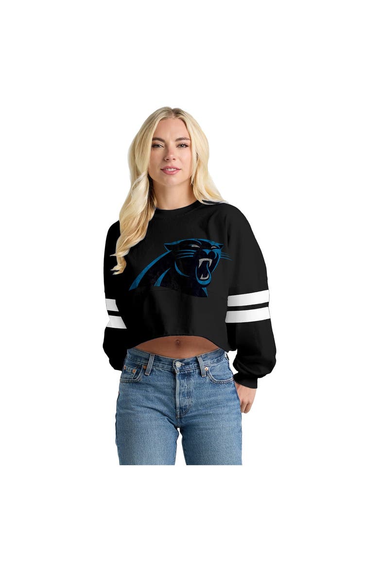 Women's Spirit Jersey  Black Carolina Panthers Oversized Cropped Stripe Long Sleeve T-Shirt, Main, color, Black