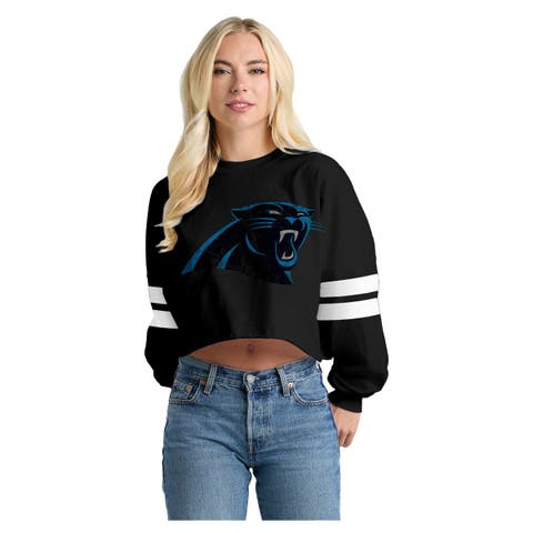 Women's Spirit Jersey  Black Carolina Panthers Oversized Cropped Stripe Long Sleeve T-Shirt