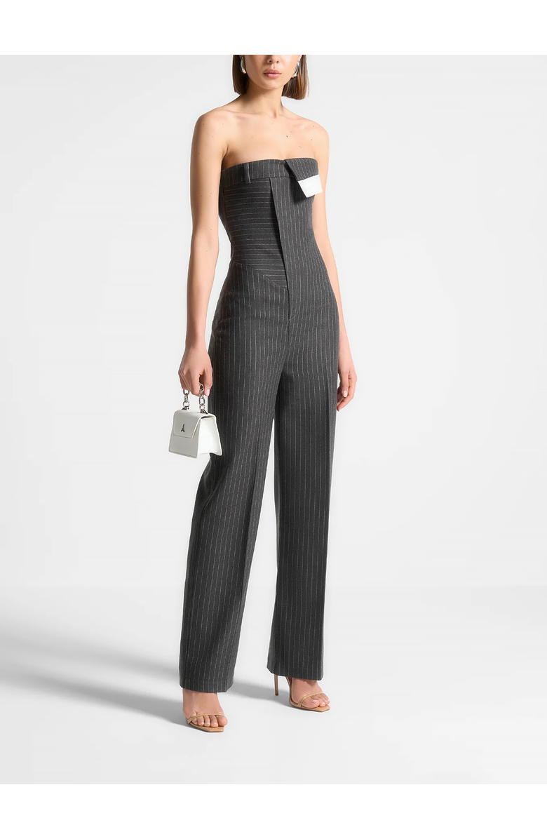 Manière De Voir Camille Tailored Pinstripe Jumpsuit, Alternate, color, Grey