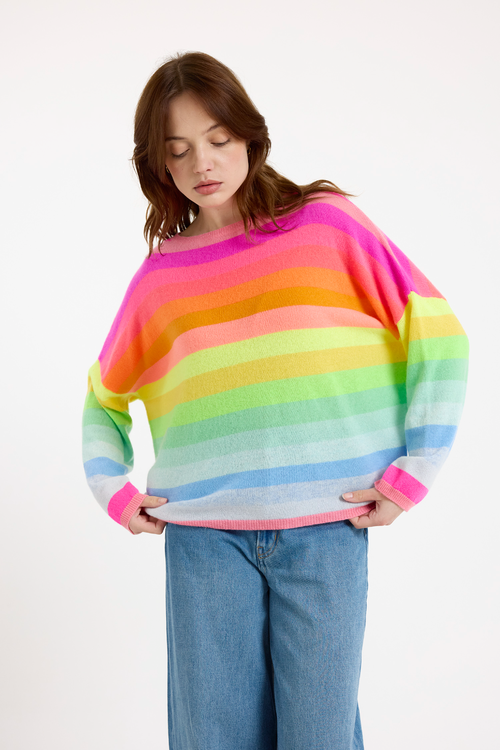 Brodie Pure Cashmere Stripe Up Crew Neck Jumper
