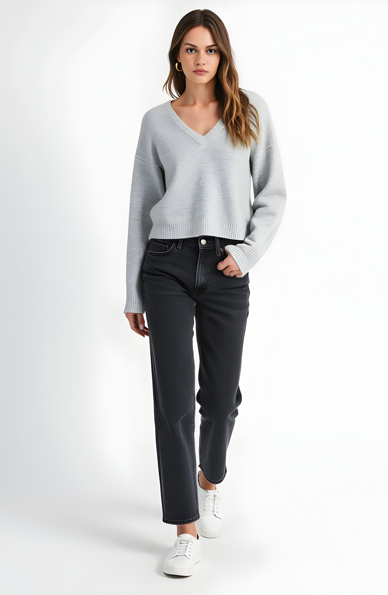 Modenaire Plush Knit Sweater with Deep V-Back and Bow Tie Accents, Alternate, color, 