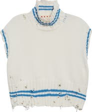 Marni Mending Logo Distressed Boxy Cotton Turtleneck Sweater