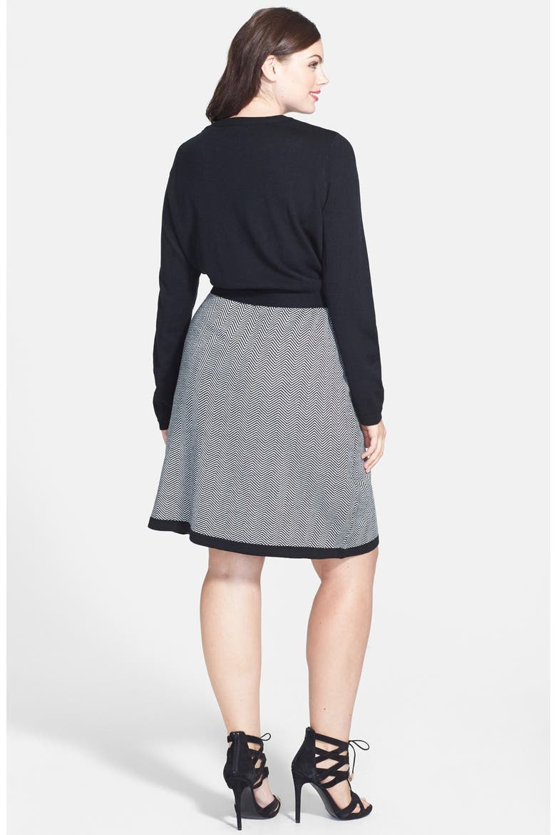 Mock two-Piece Sweater Dress, Alternate, color, BLACK/ IVORY