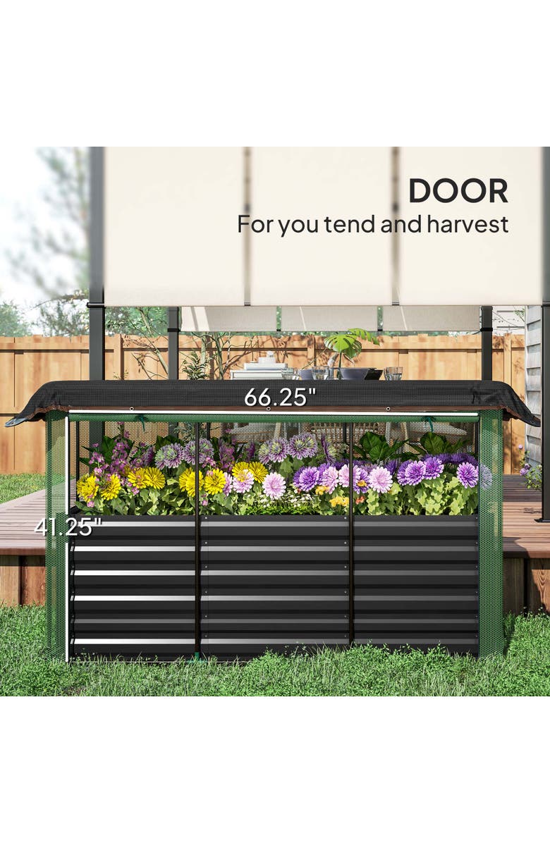 Outsunny Raised with Crop Cage Plant Protection Net and Shade Cloth Roof,  Garden Bed, Alternate, color, Dark Gray