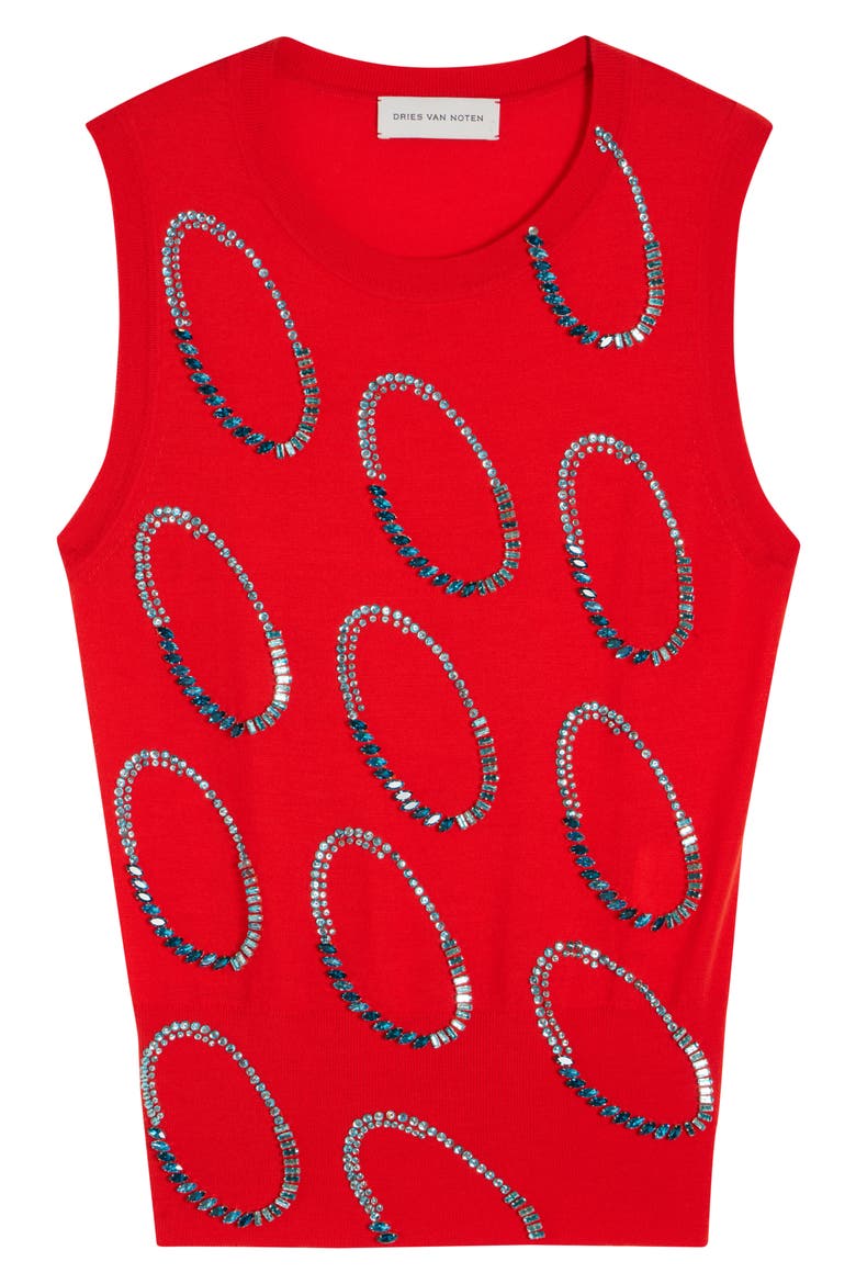Taja Ellipses Crystal Embellished Sleeveless Merino Wool Sweater, Alternate, color, LIGHT RED