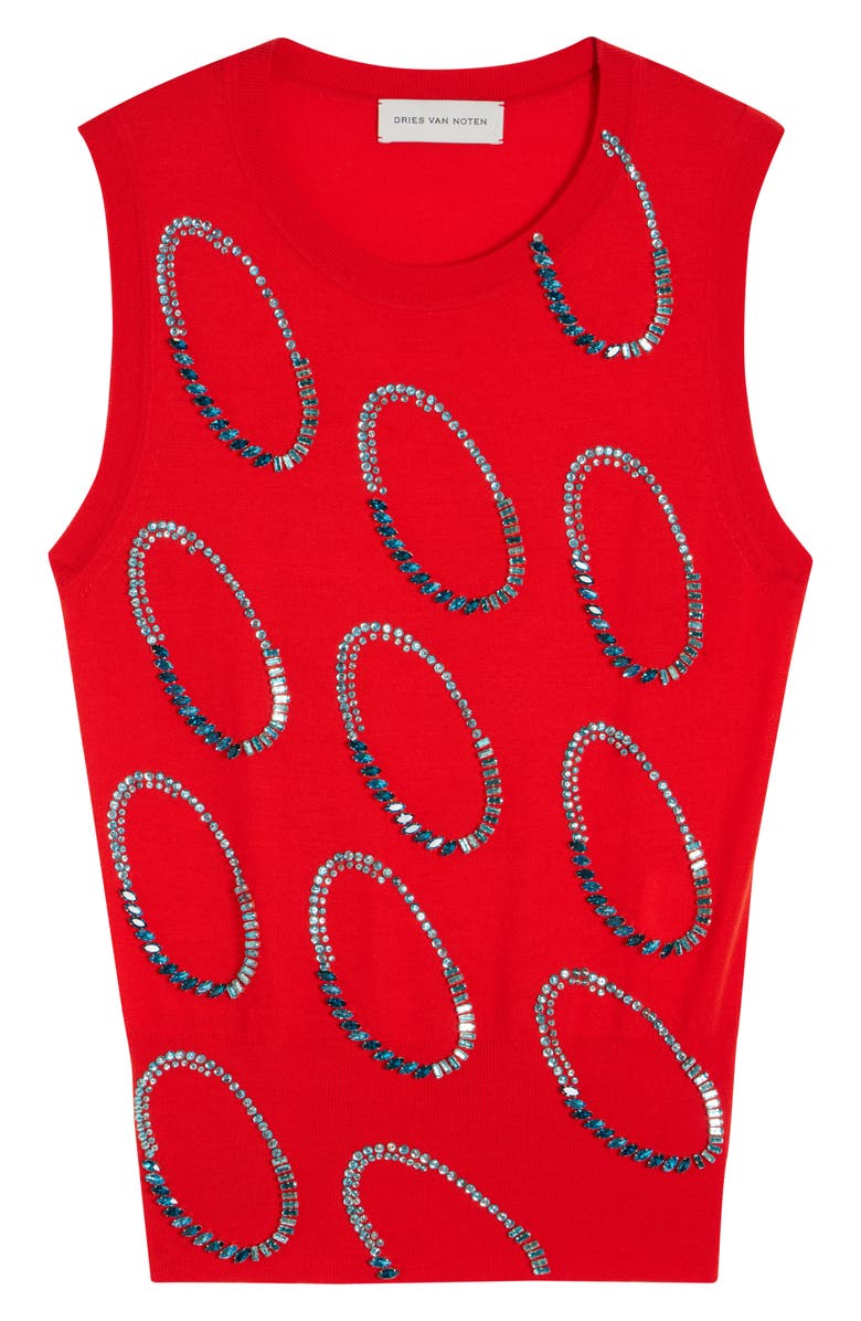 Dries Van Noten Taja Ellipses Crystal Embellished Sleeveless Merino Wool Sweater, Alternate, color, Light Red